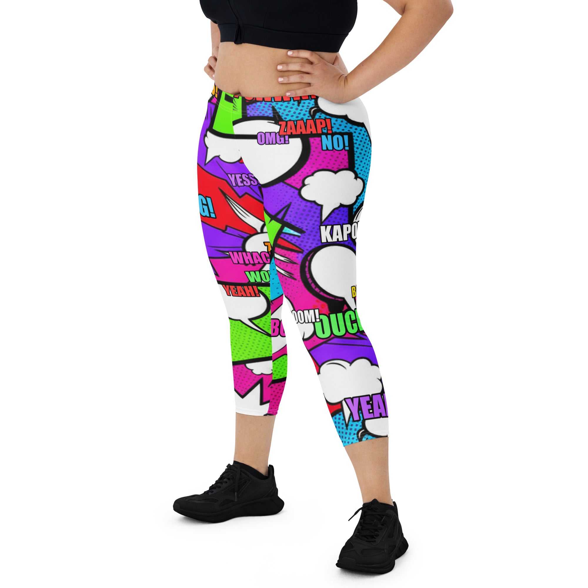 Comic Pop Neon Pink Capri Leggings | GearBunch