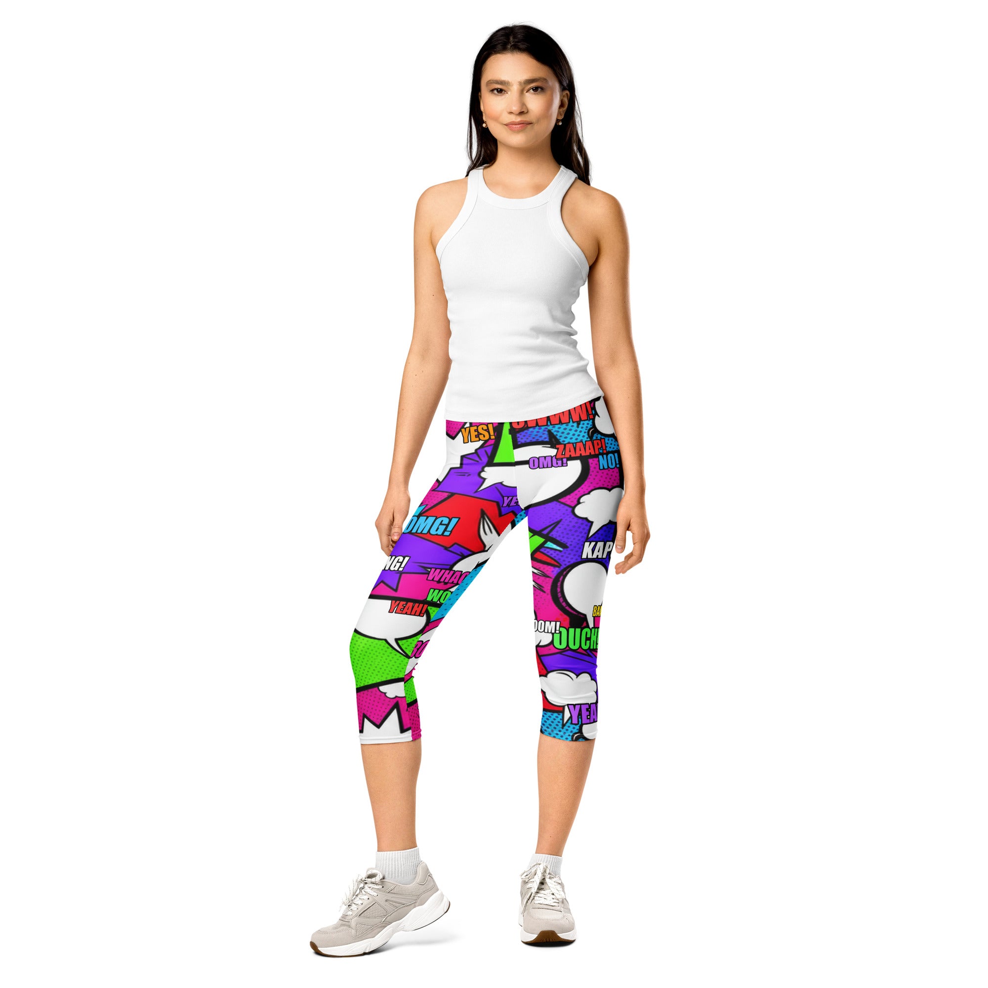 Comic Pop Neon Pink Capri Leggings | GearBunch