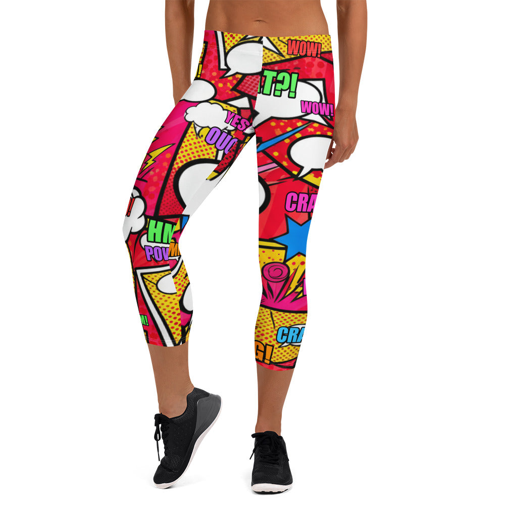 Comic Pop Retro Red Capri Leggings | GearBunch