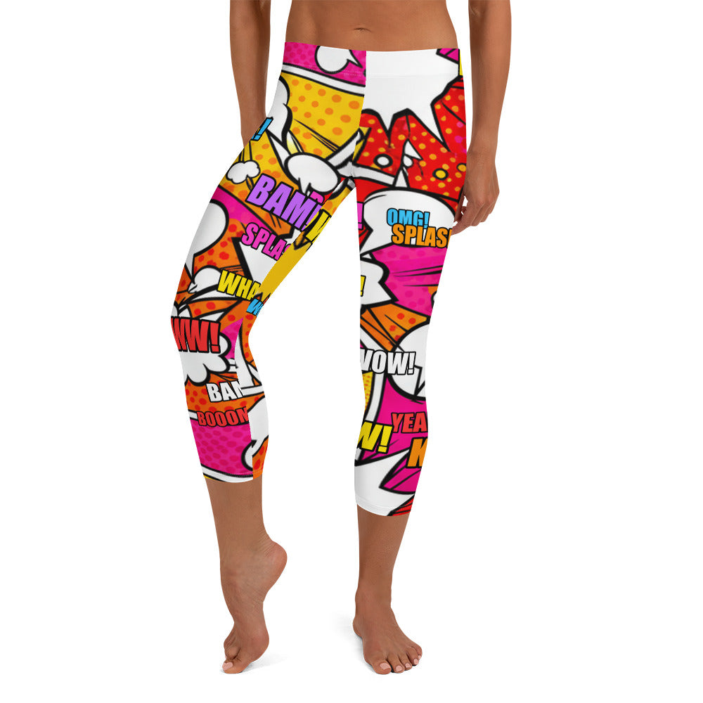 Comic Pop Sunset Orange Capri Leggings | GearBunch