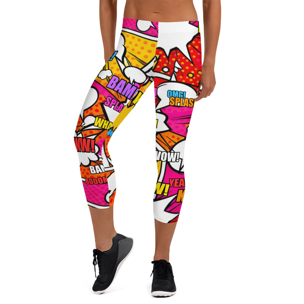 Comic Pop Sunset Orange Capri Leggings | GearBunch