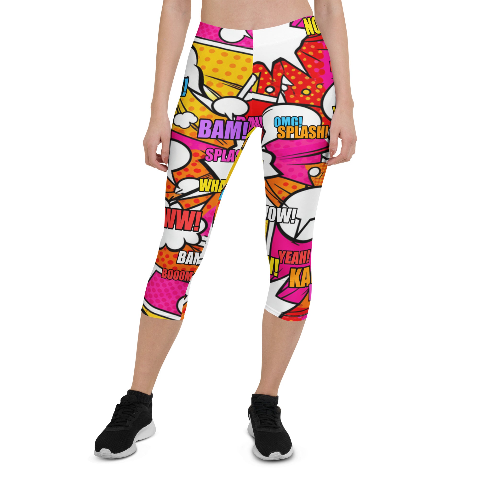 Comic Pop Sunset Orange Capri Leggings | GearBunch