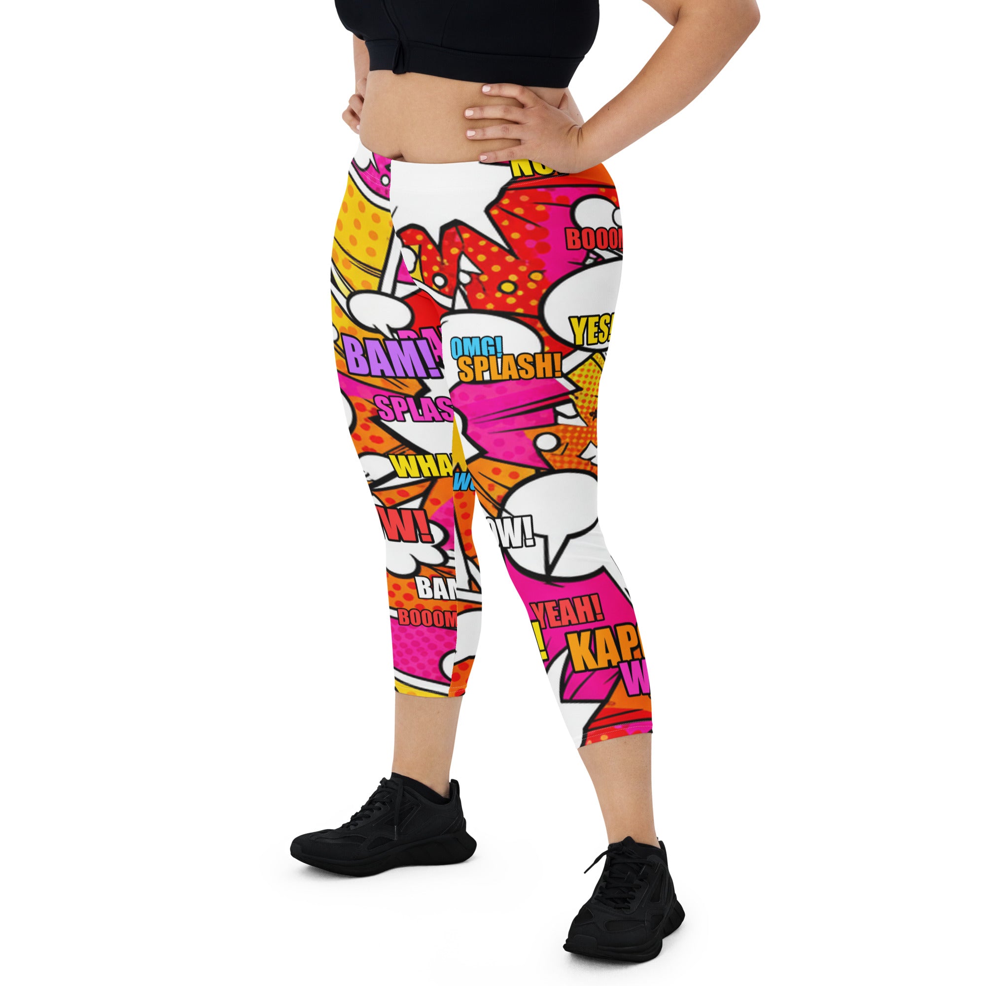 Comic Pop Sunset Orange Capri Leggings | GearBunch