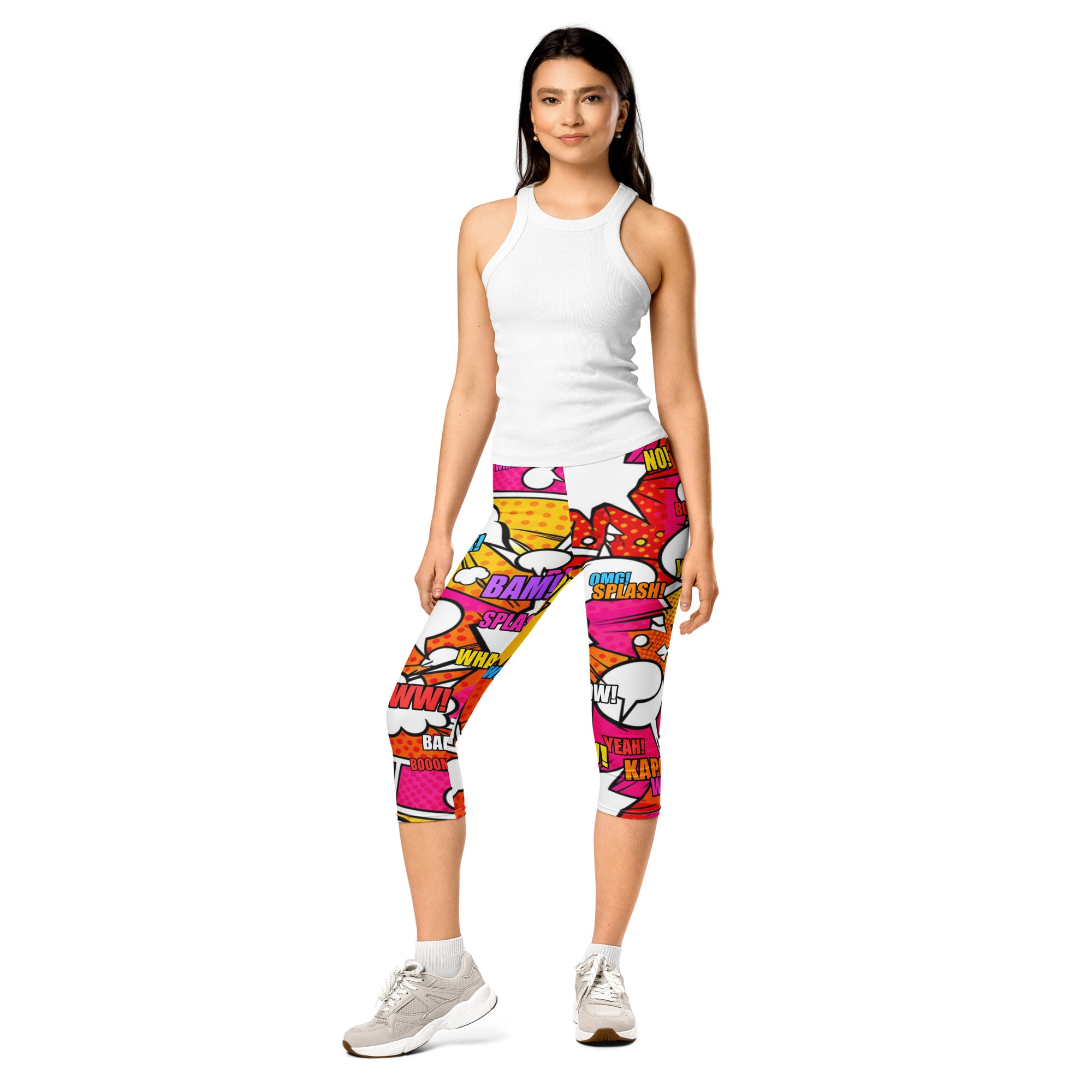 Comic Pop Sunset Orange Capri Leggings | GearBunch