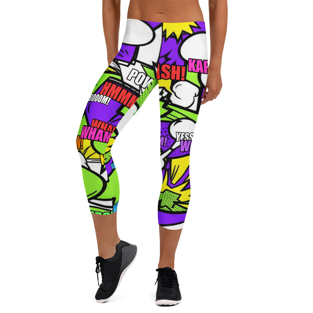Comic Pop Toxic Green Capri Leggings | GearBunch