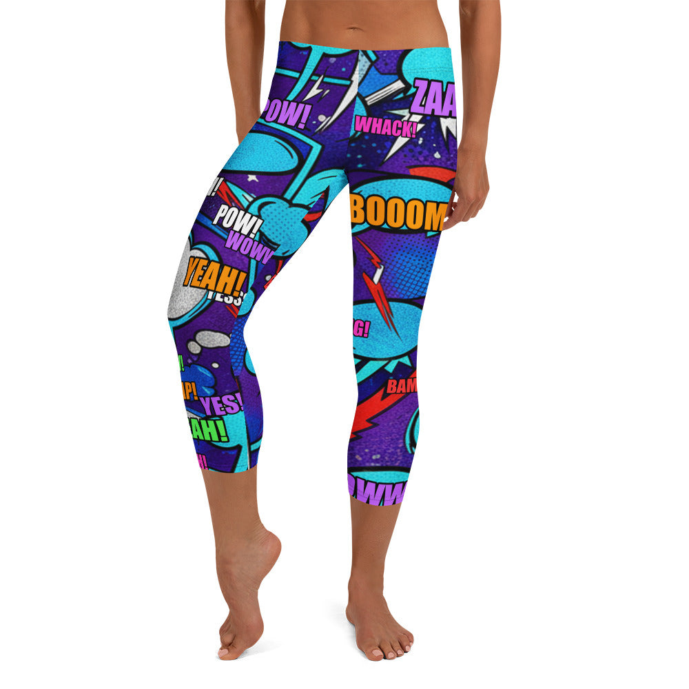 Comic Strip Space Battle Capri Leggings | GearBunch