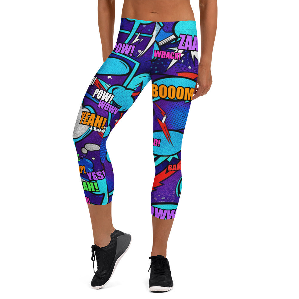Comic Strip Space Battle Capri Leggings | GearBunch