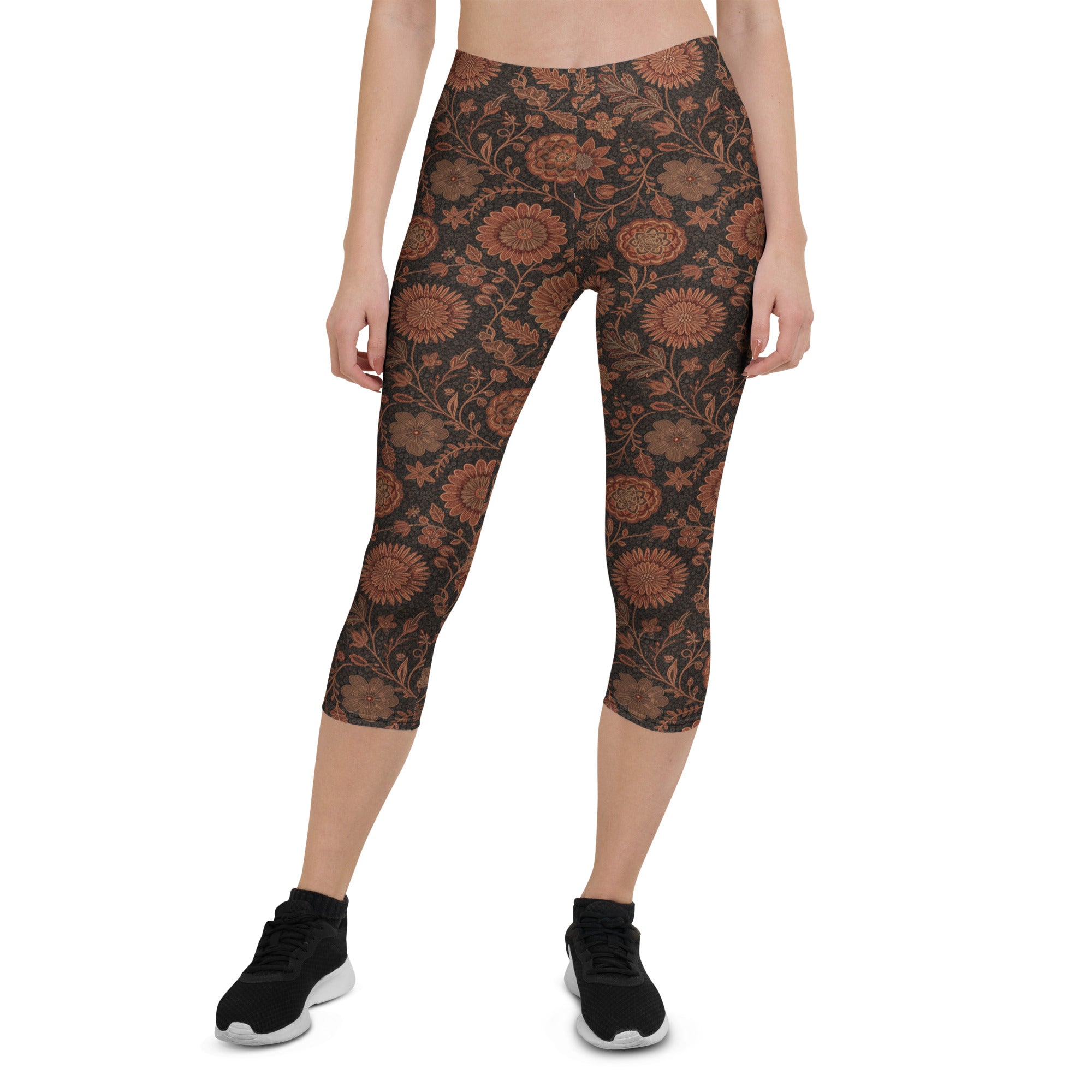 Copper Floral Capri Leggings | GearBunch