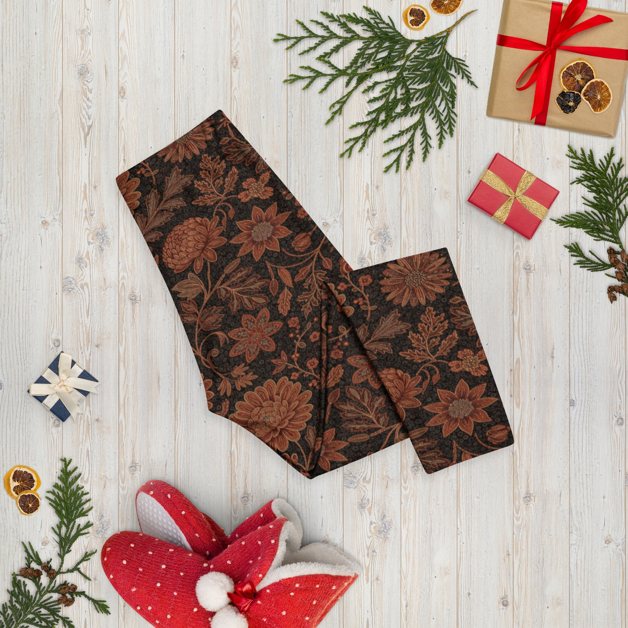 Copper Floral Capri Leggings | GearBunch