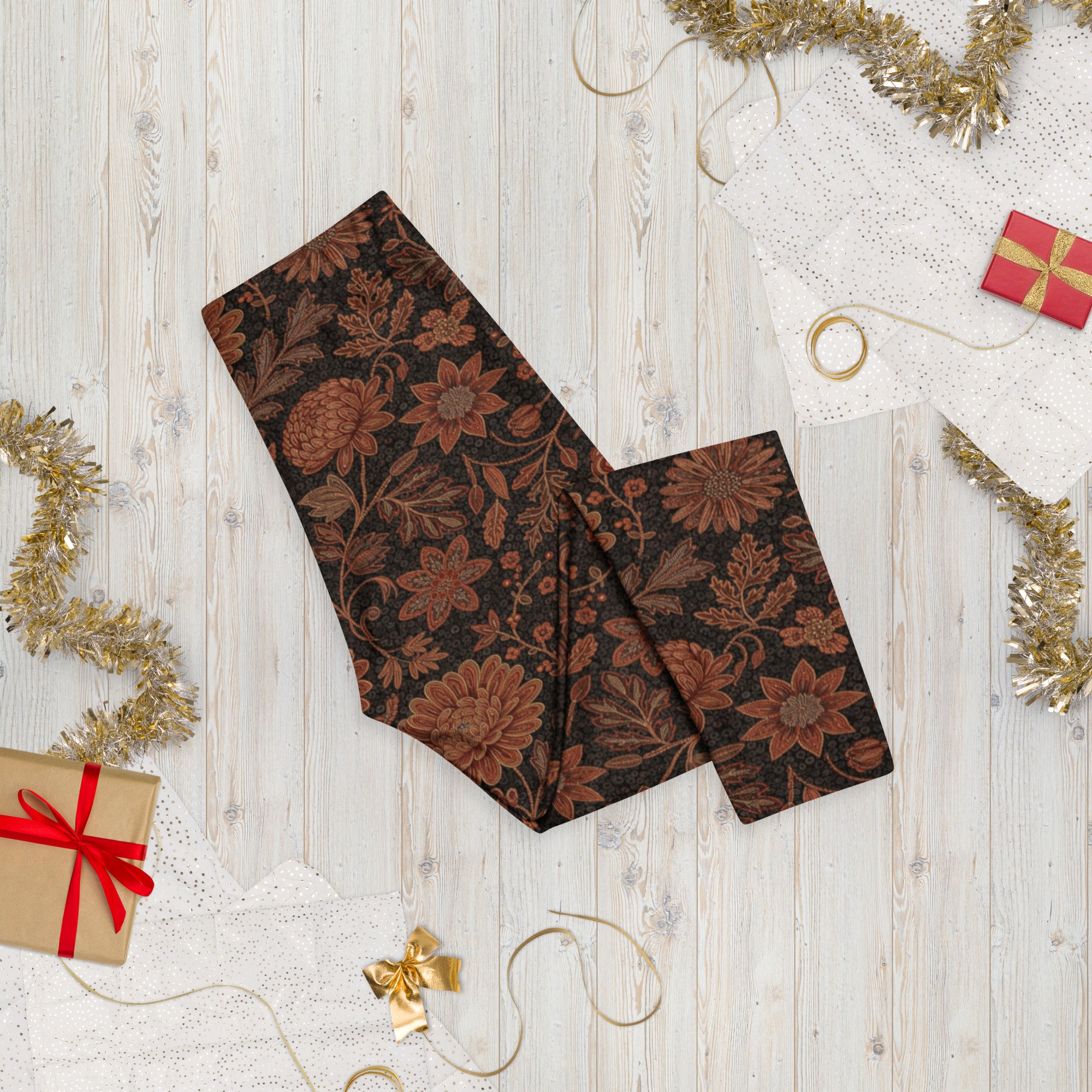 Copper Floral Capri Leggings | GearBunch