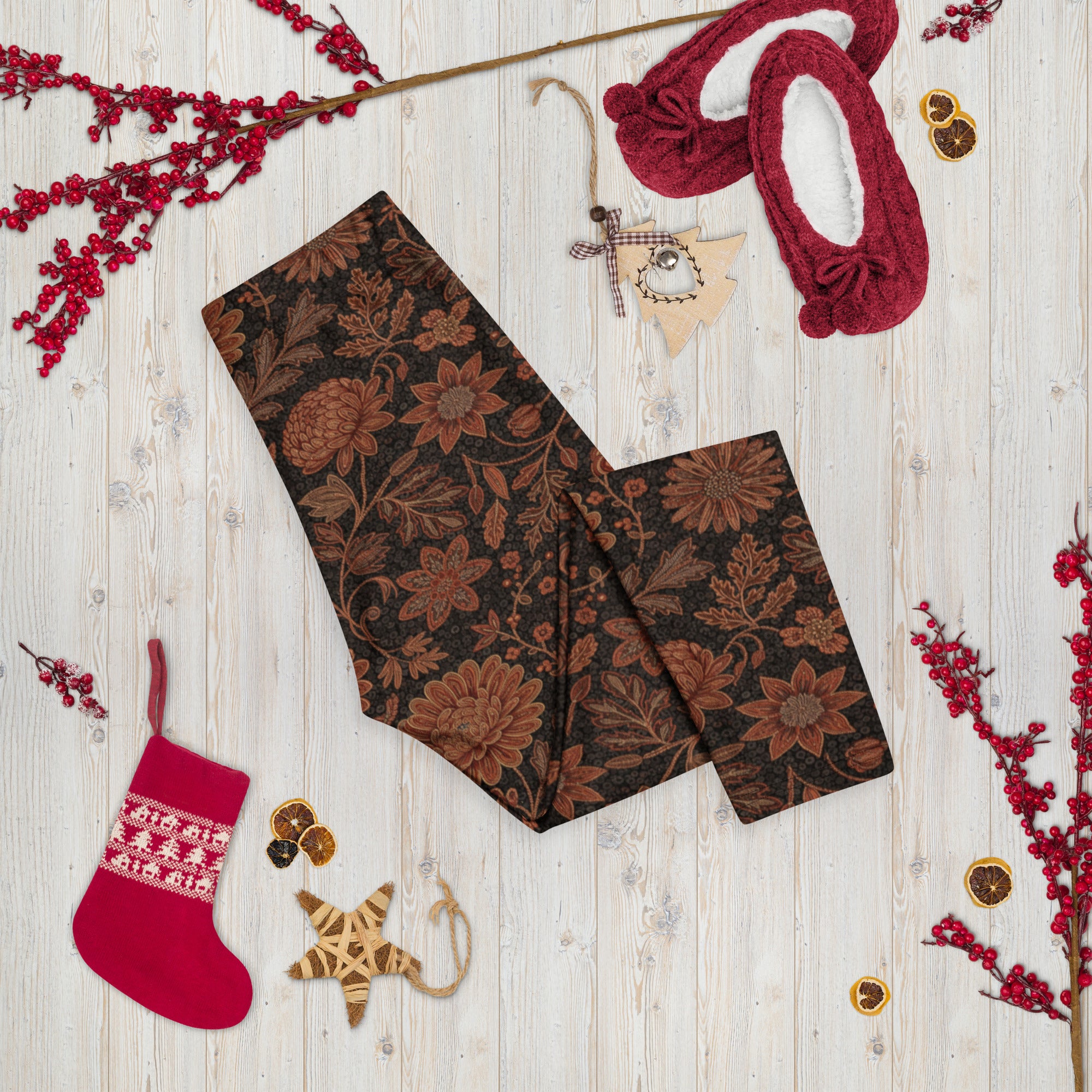 Copper Floral Capri Leggings | GearBunch