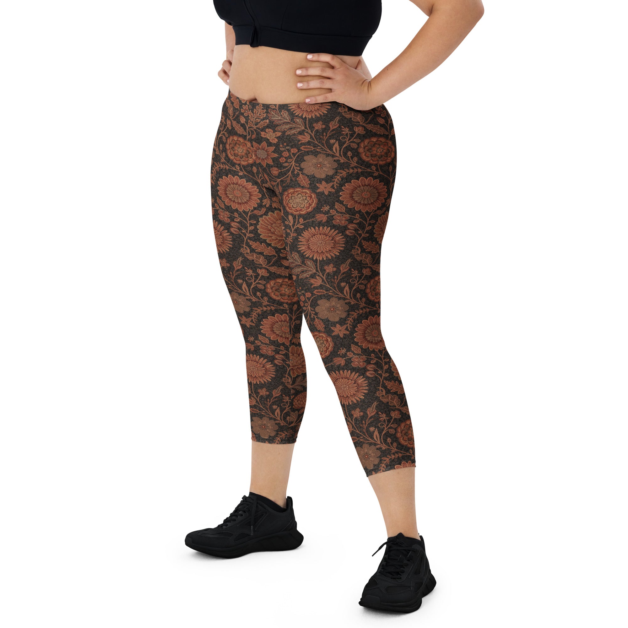 Copper Floral Capri Leggings | GearBunch
