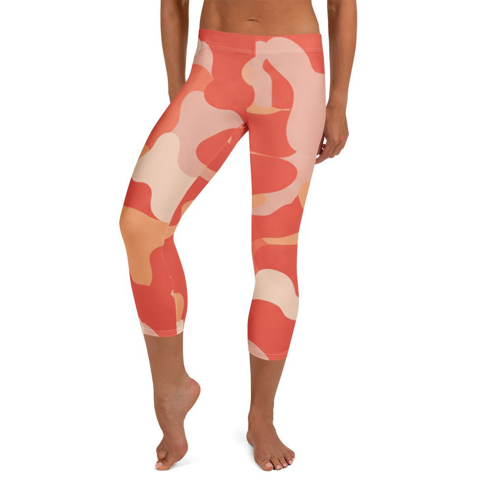 Coral Sunset Camo Capri Leggings | GearBunch