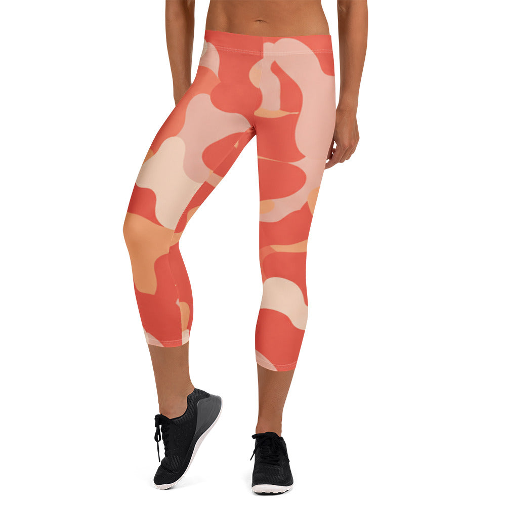 Coral Sunset Camo Capri Leggings | GearBunch