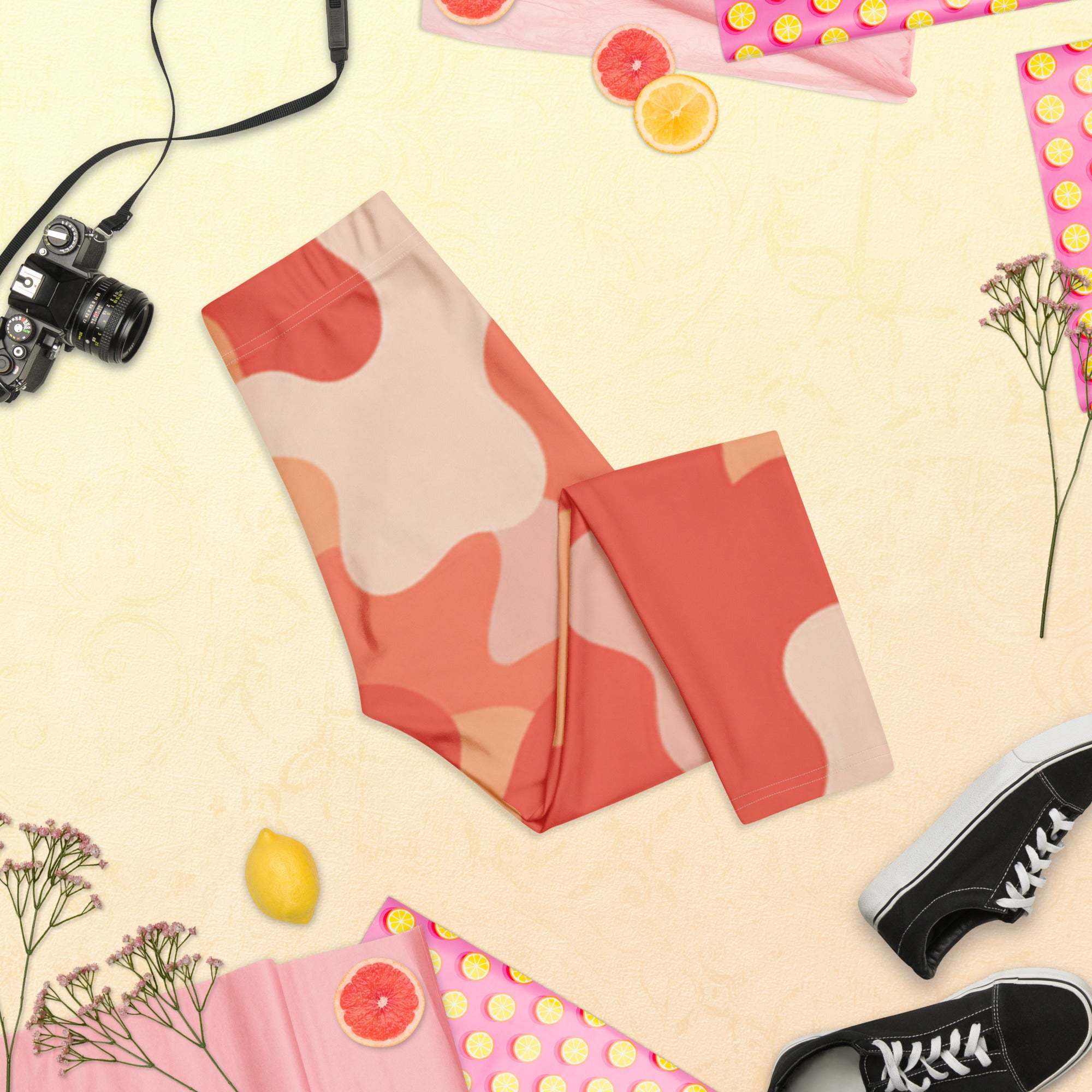 Coral Sunset Camo Capri Leggings | GearBunch