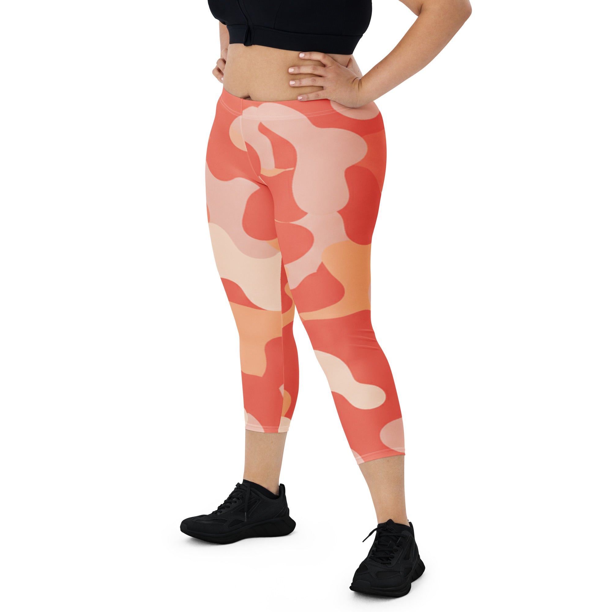 Coral Sunset Camo Capri Leggings | GearBunch