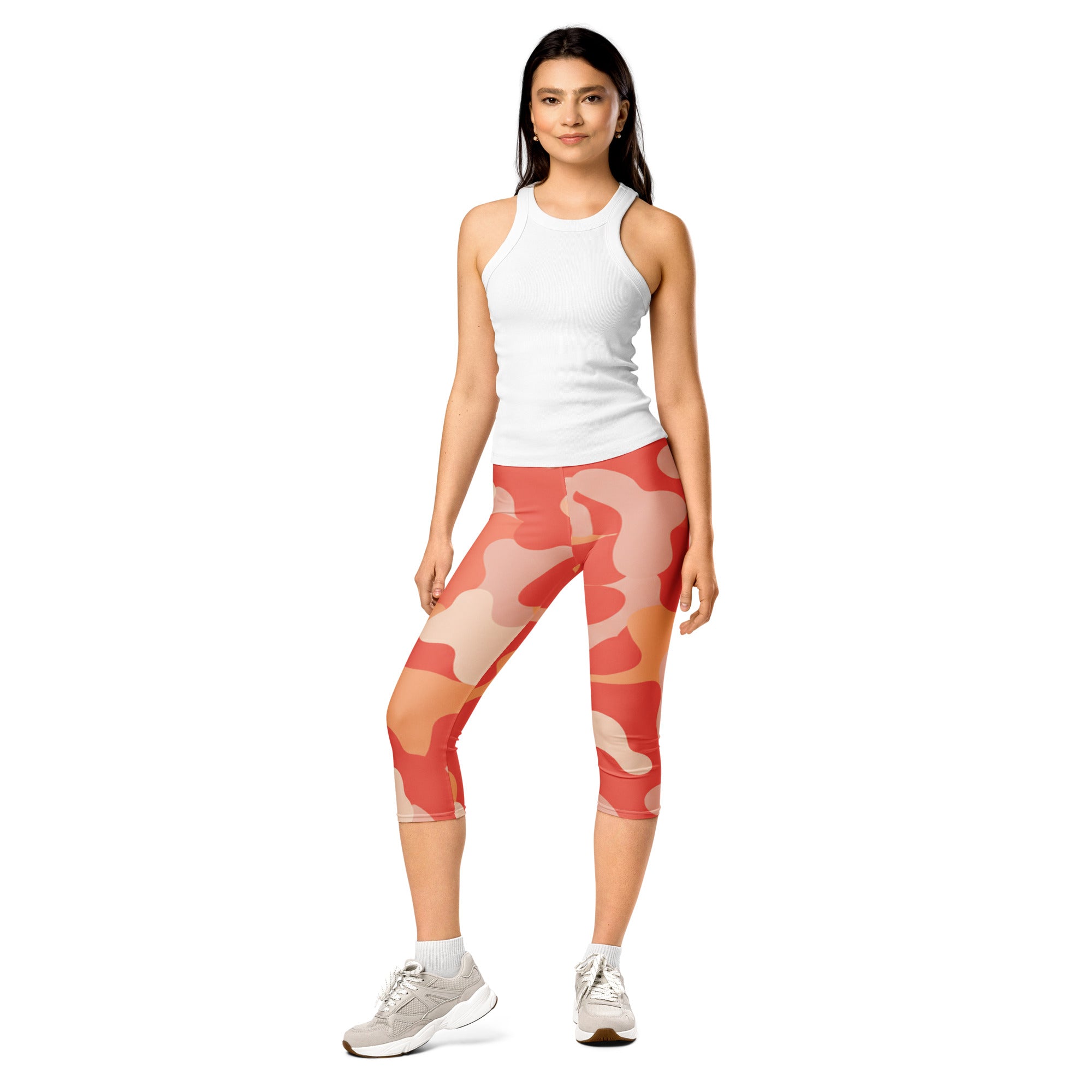 Coral Sunset Camo Capri Leggings | GearBunch