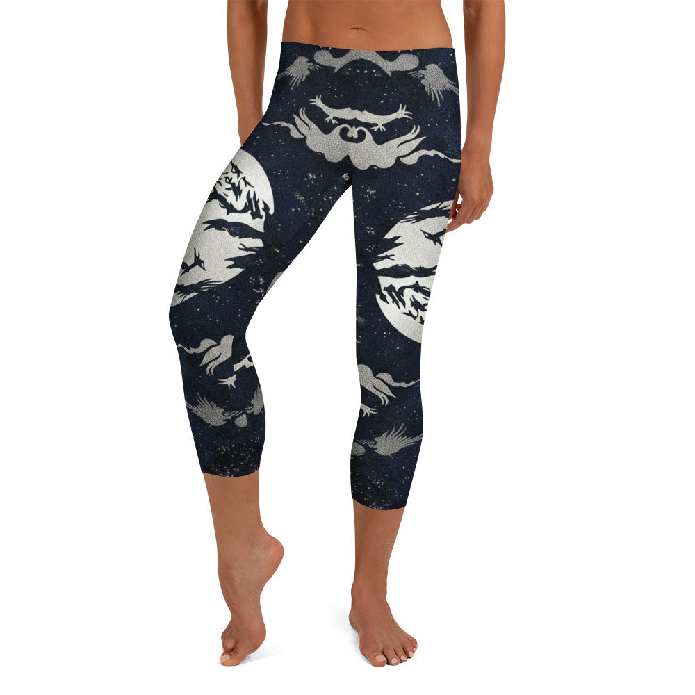 Moonlit Crow Capri Leggings | GearBunch