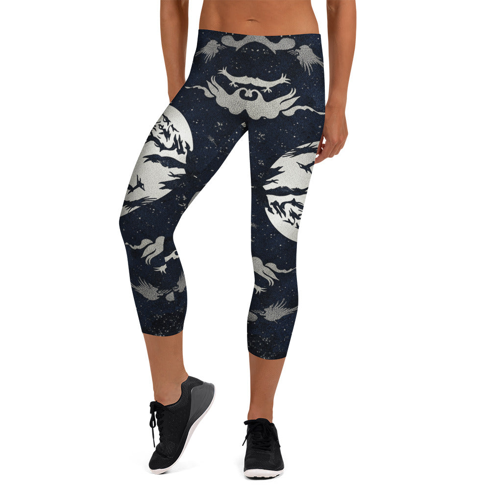 Moonlit Crow Capri Leggings | GearBunch