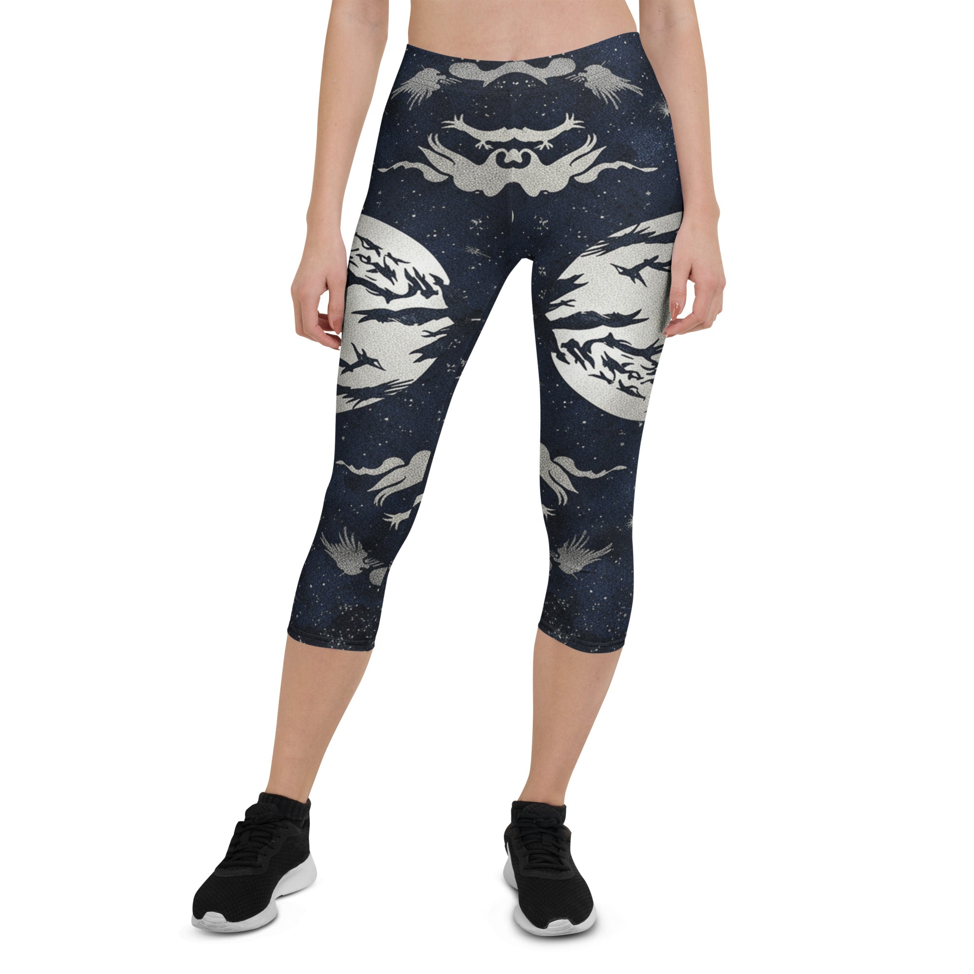 Moonlit Crow Capri Leggings | GearBunch