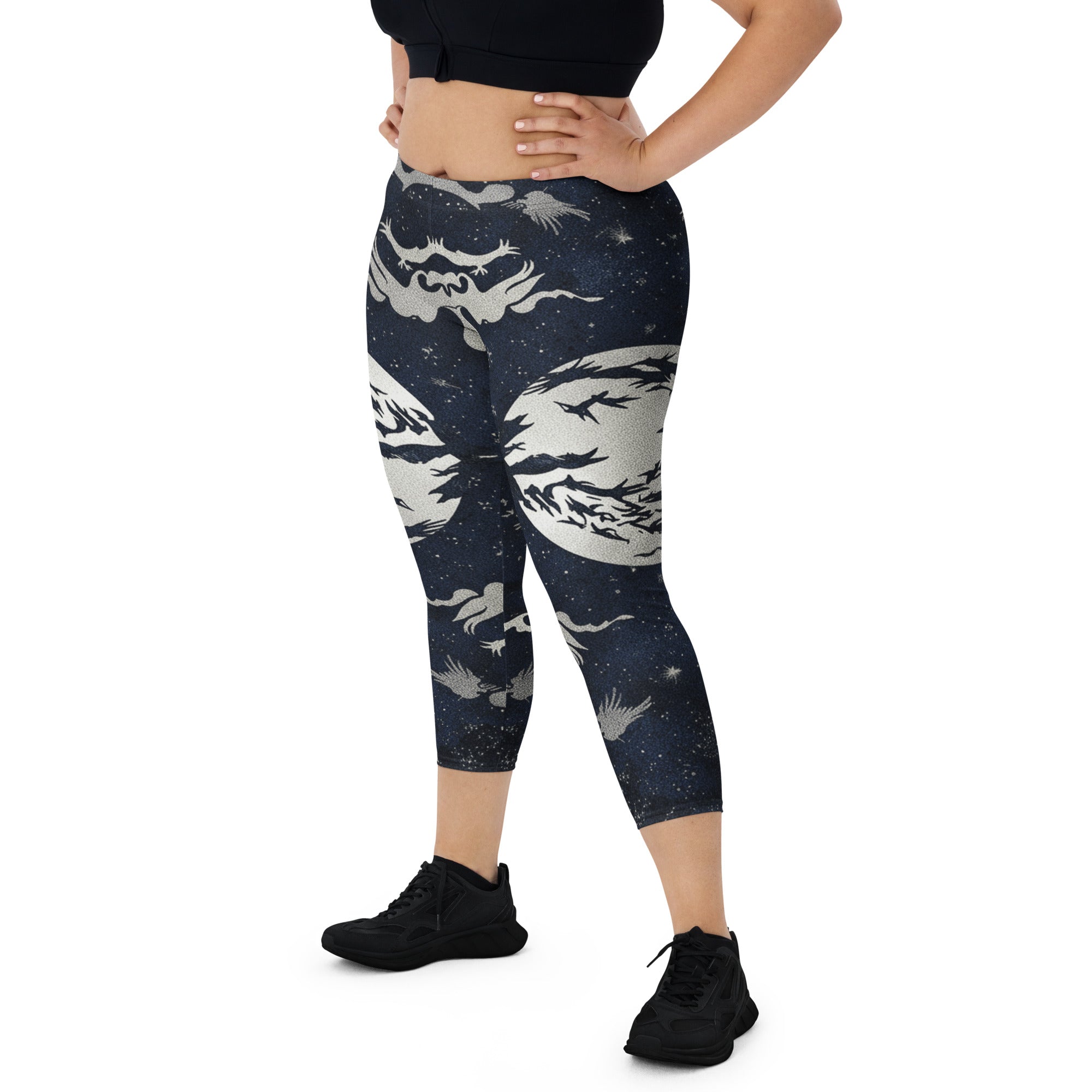 Moonlit Crow Capri Leggings | GearBunch