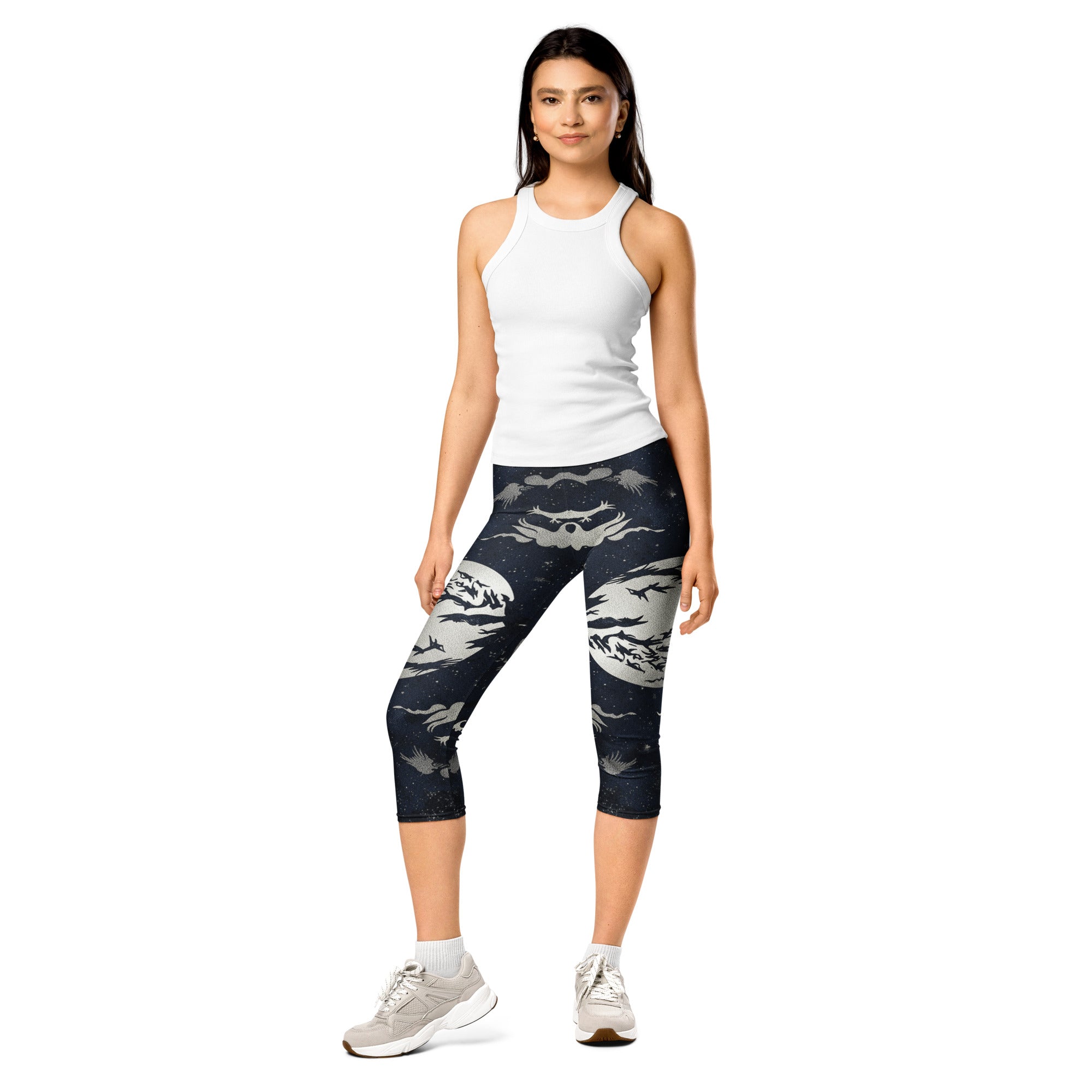 Moonlit Crow Capri Leggings | GearBunch