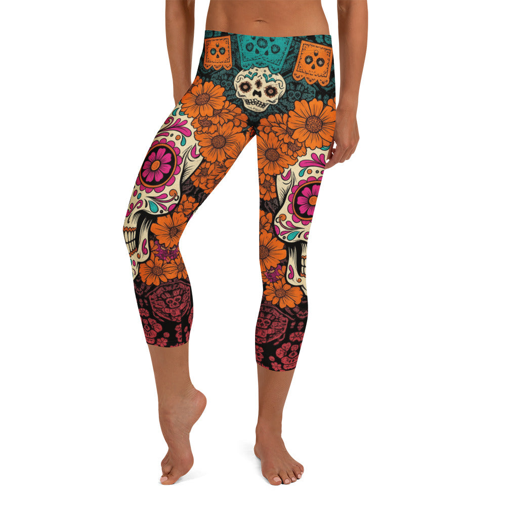 Día de los Muertos Marigold Capri Leggings | GearBunch