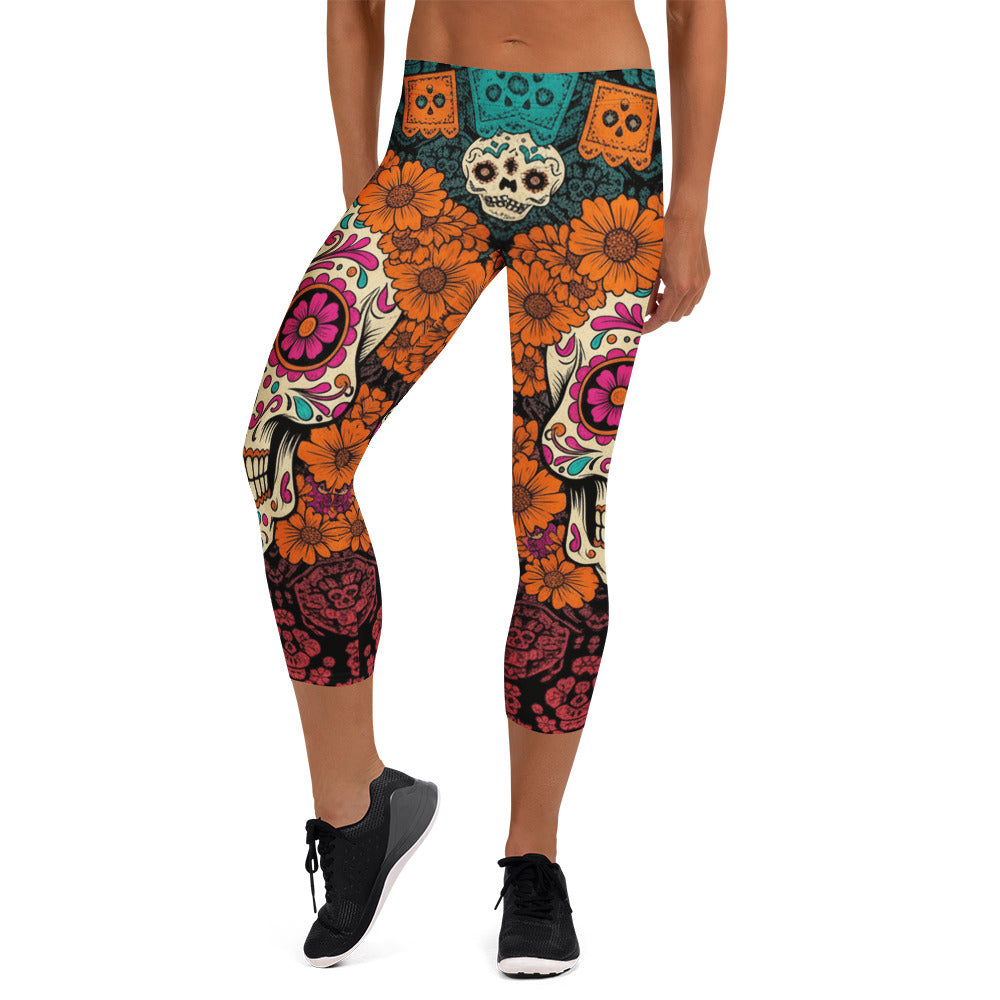 Día de los Muertos Marigold Capri Leggings | GearBunch