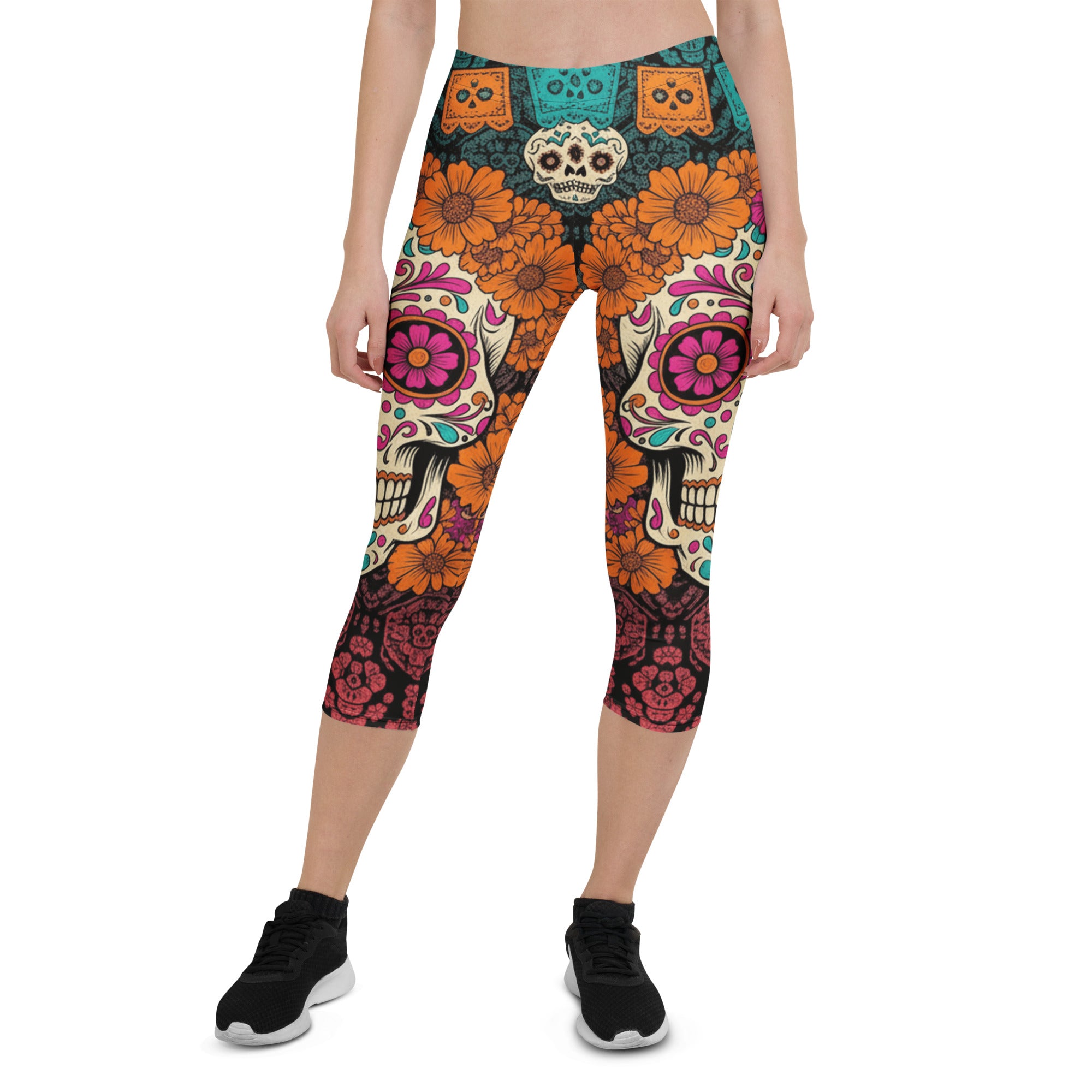 Día de los Muertos Marigold Capri Leggings | GearBunch