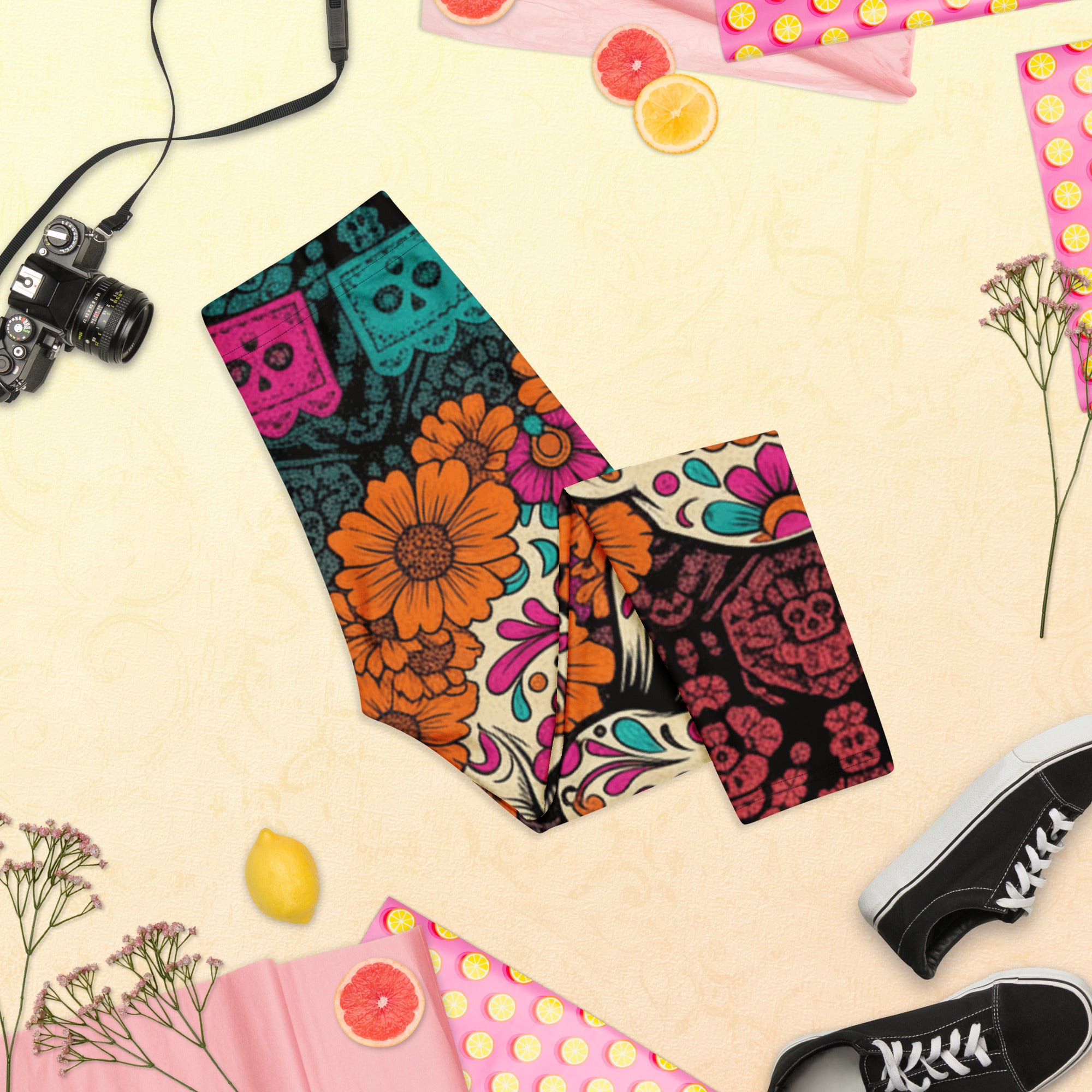 Día de los Muertos Marigold Capri Leggings | GearBunch