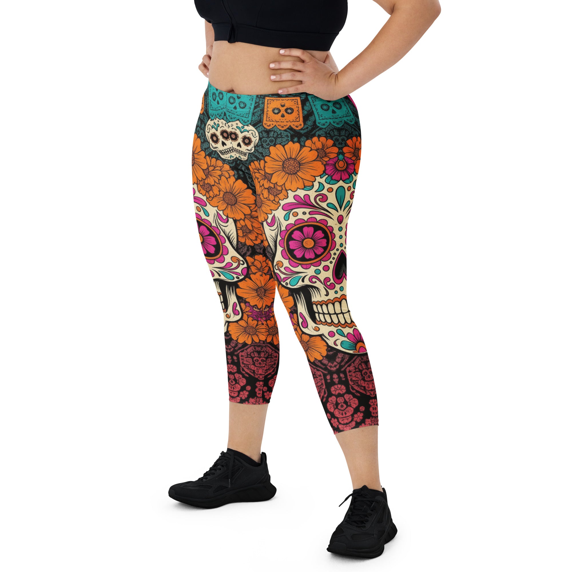Día de los Muertos Marigold Capri Leggings | GearBunch