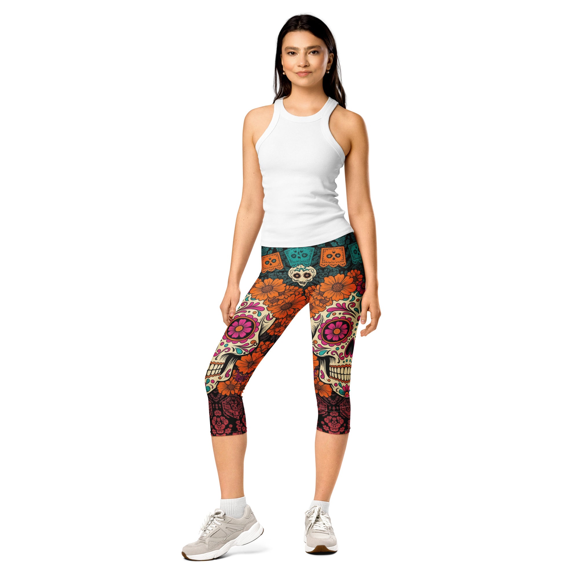 Día de los Muertos Marigold Capri Leggings | GearBunch