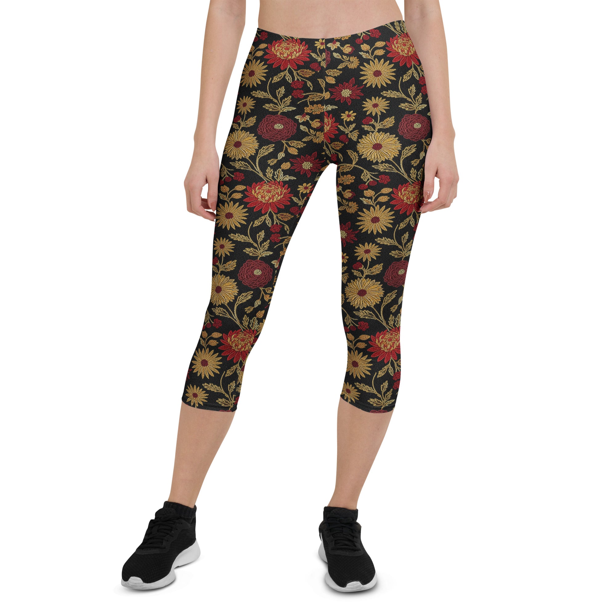Gold Rose Garden Capri Leggings | GearBunch