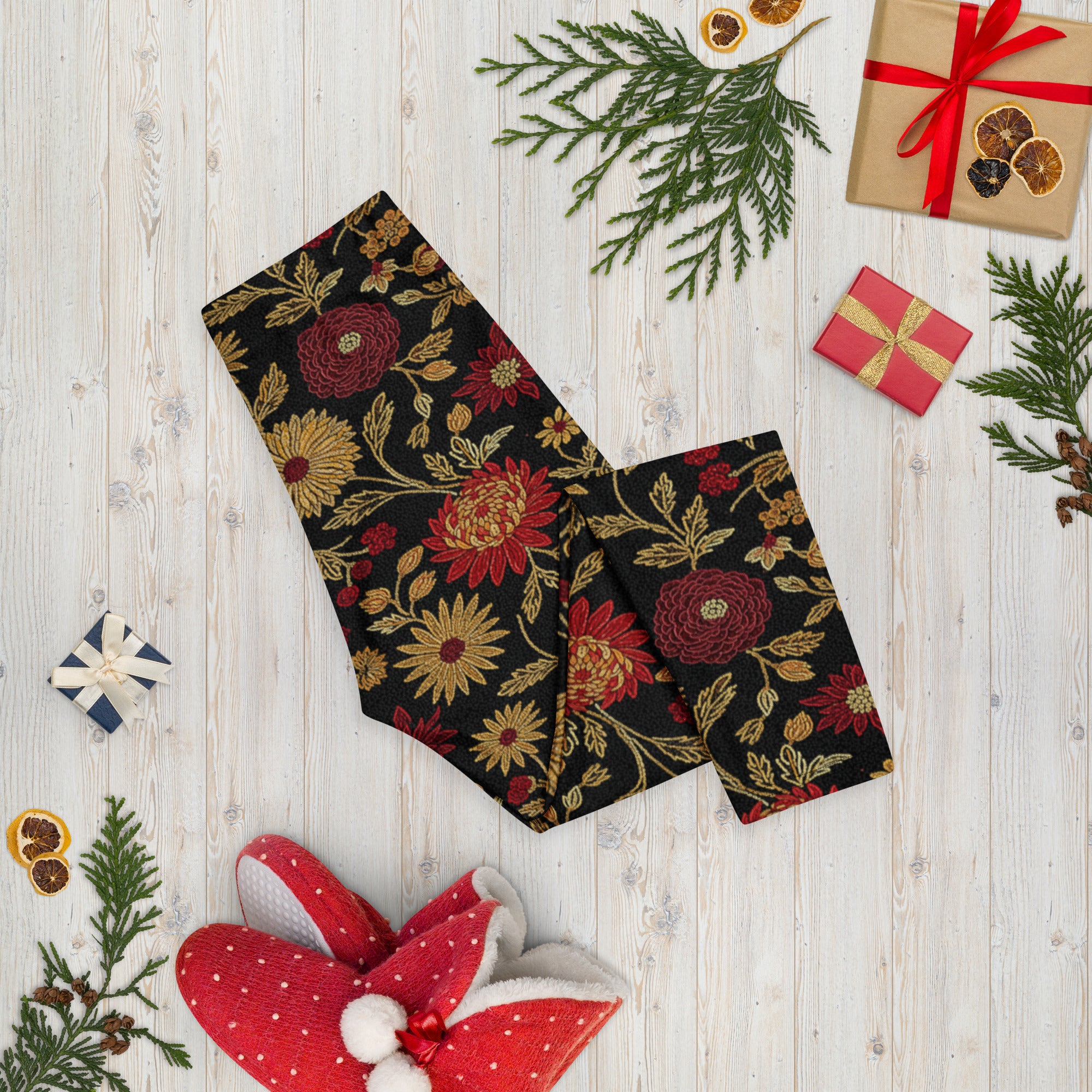 Gold Rose Garden Capri Leggings | GearBunch