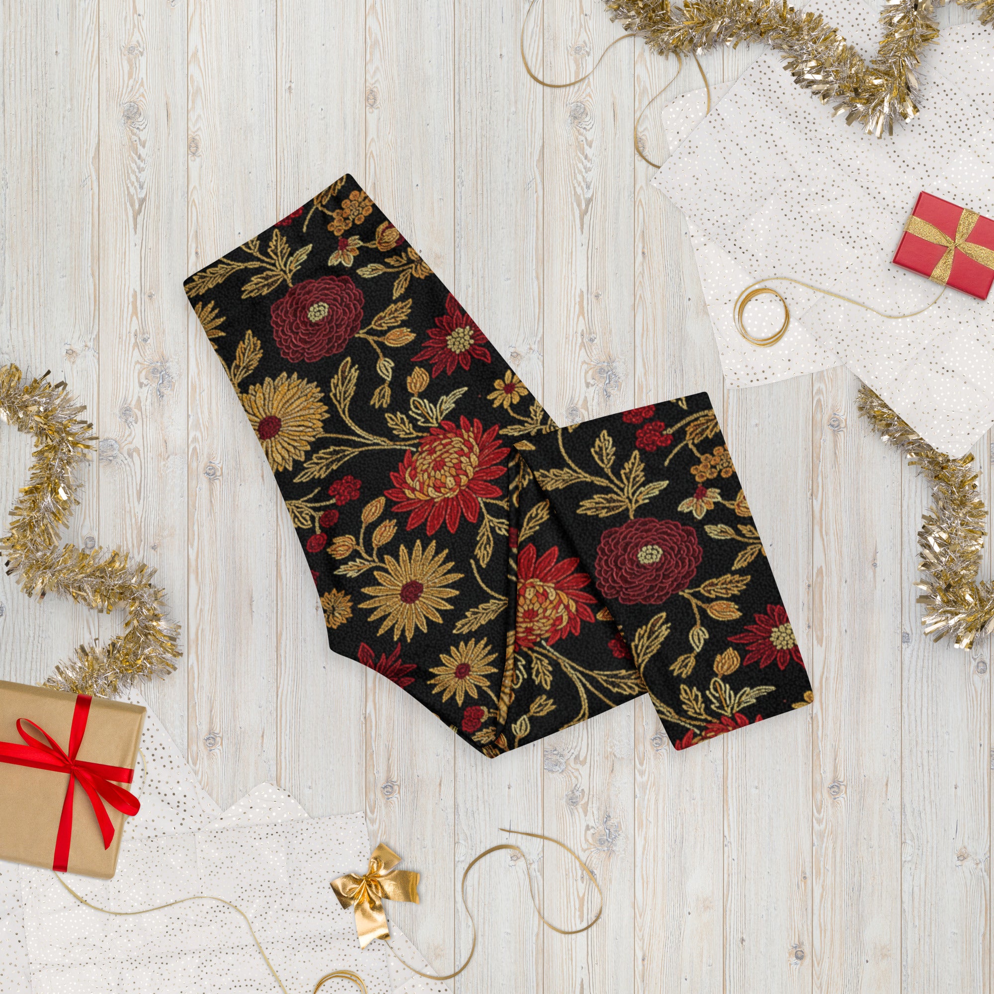 Gold Rose Garden Capri Leggings | GearBunch
