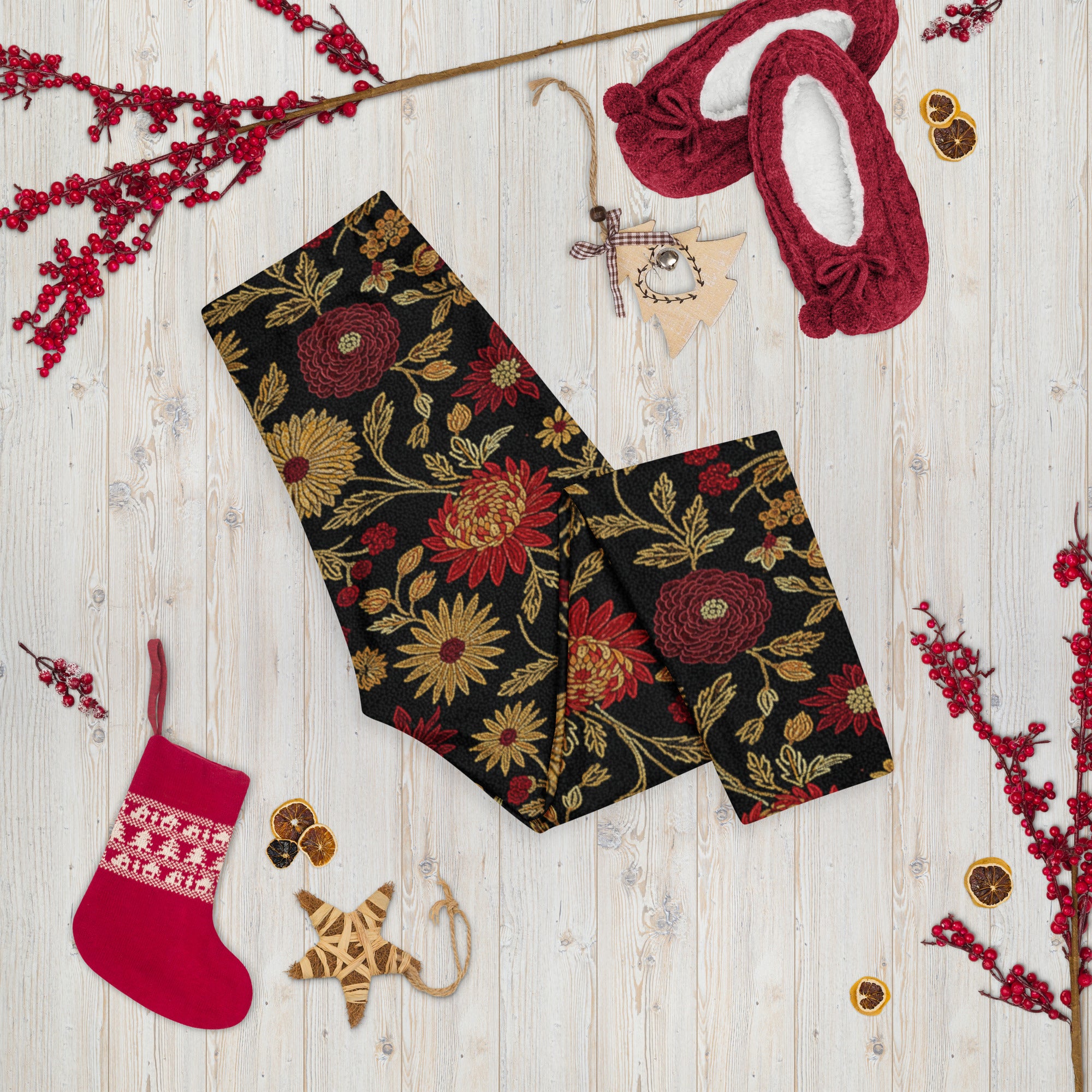 Gold Rose Garden Capri Leggings | GearBunch