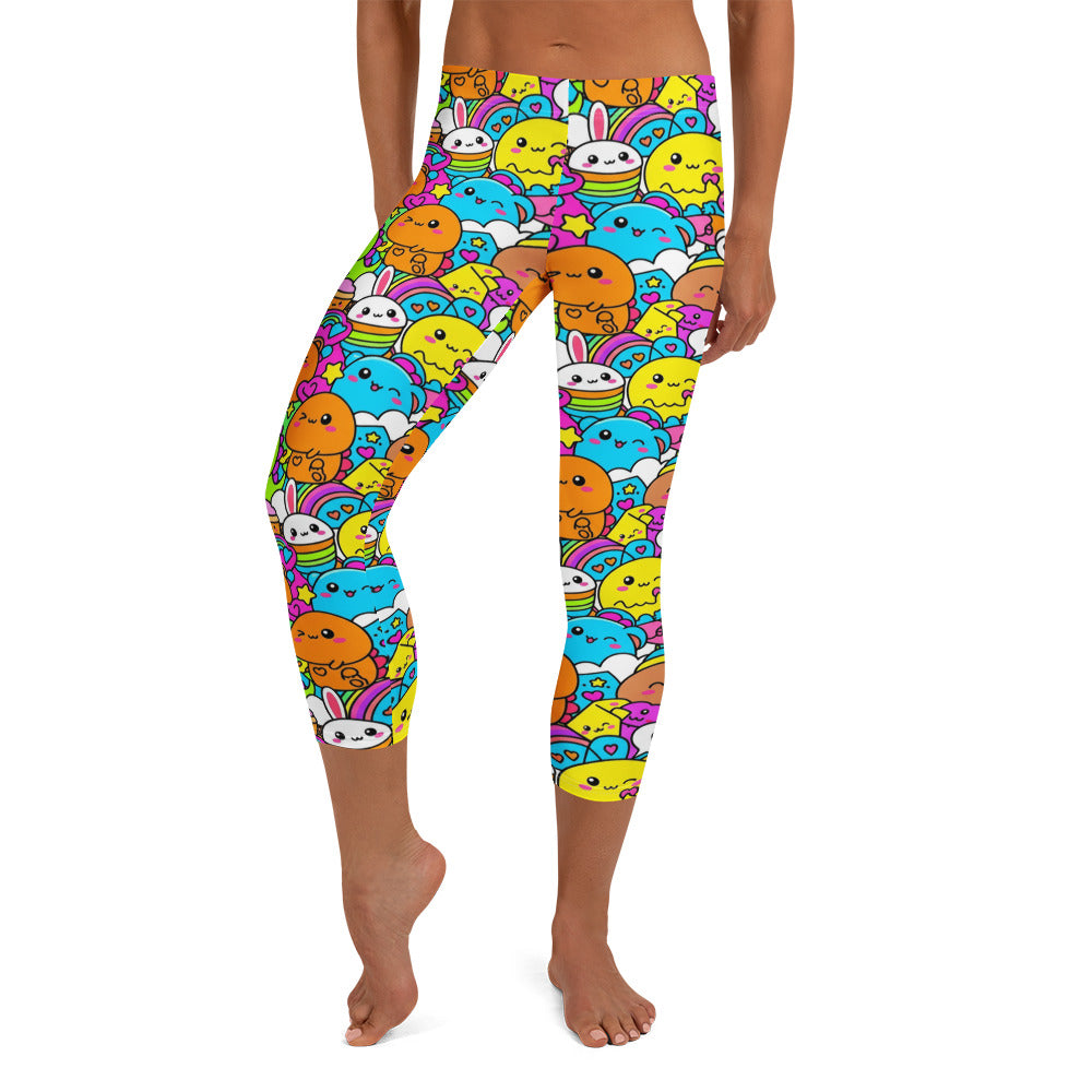 Kawaii Dinosaur Stomp Capri Leggings | GearBunch