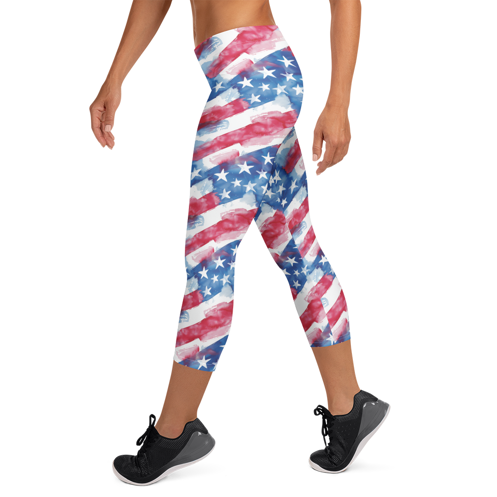 Watercolor Patriot Capris Left View