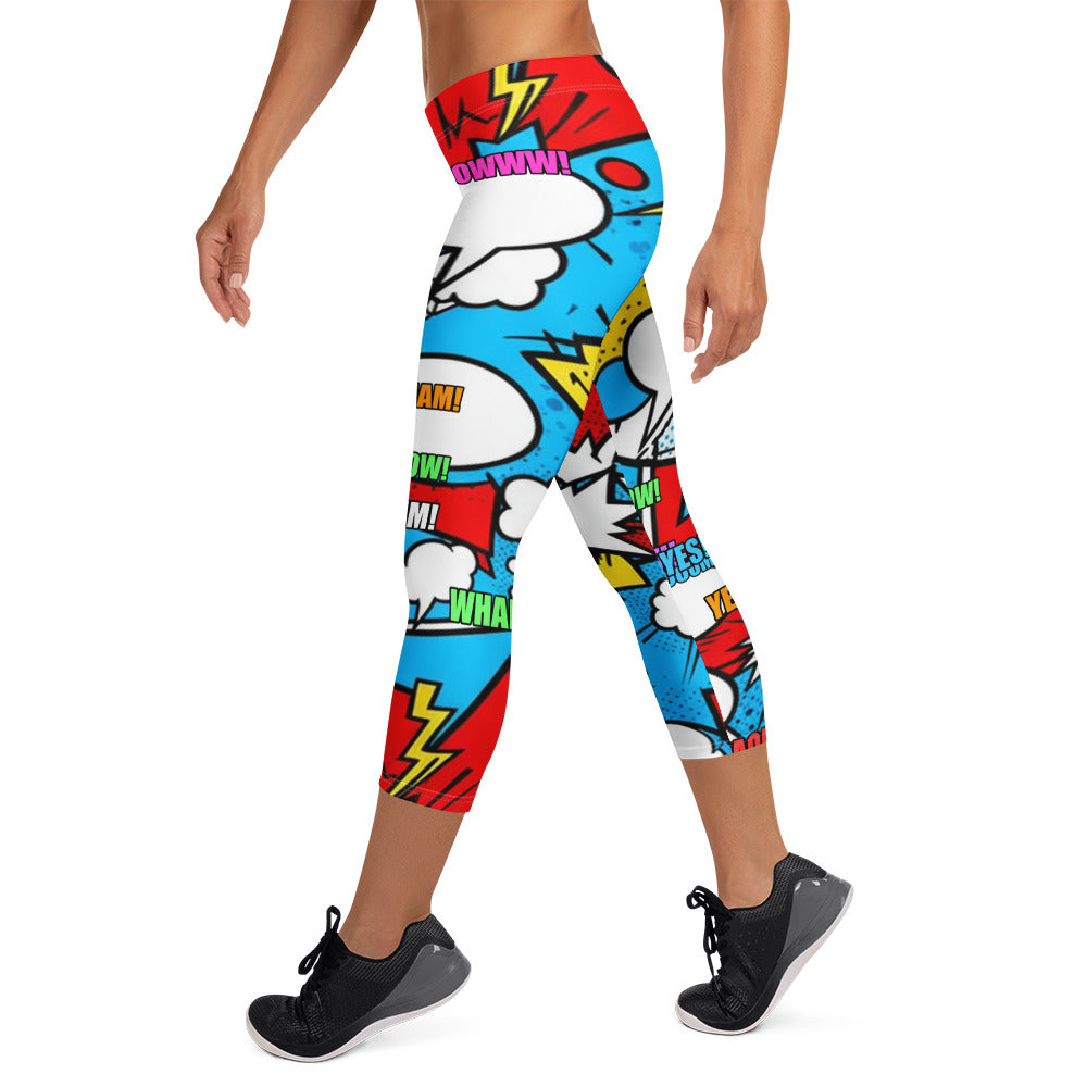 Comic Pop Electric Blue Capri Leggings | GearBunch