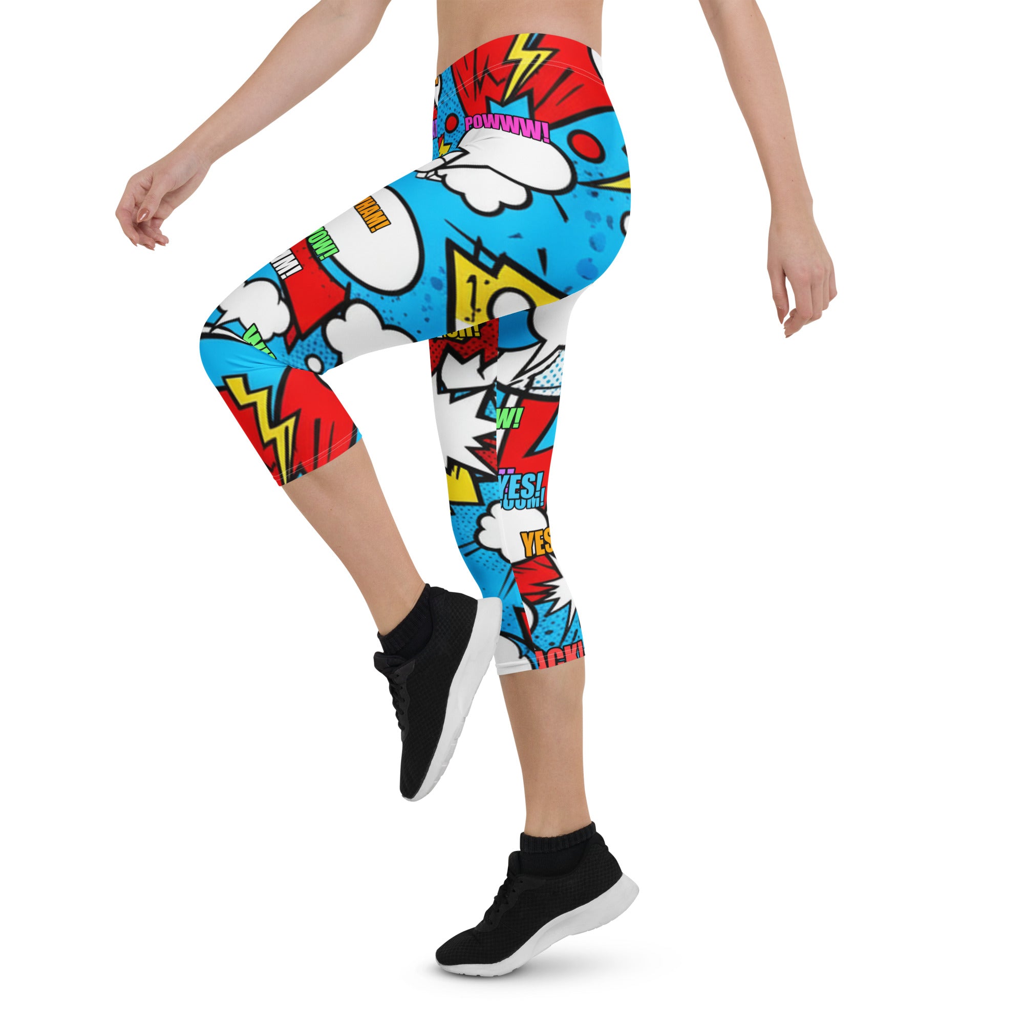 Comic Pop Electric Blue Capri Leggings | GearBunch