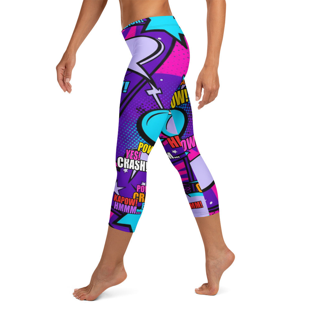 Comic Pop Galaxy Purple Capri Leggings | GearBunch