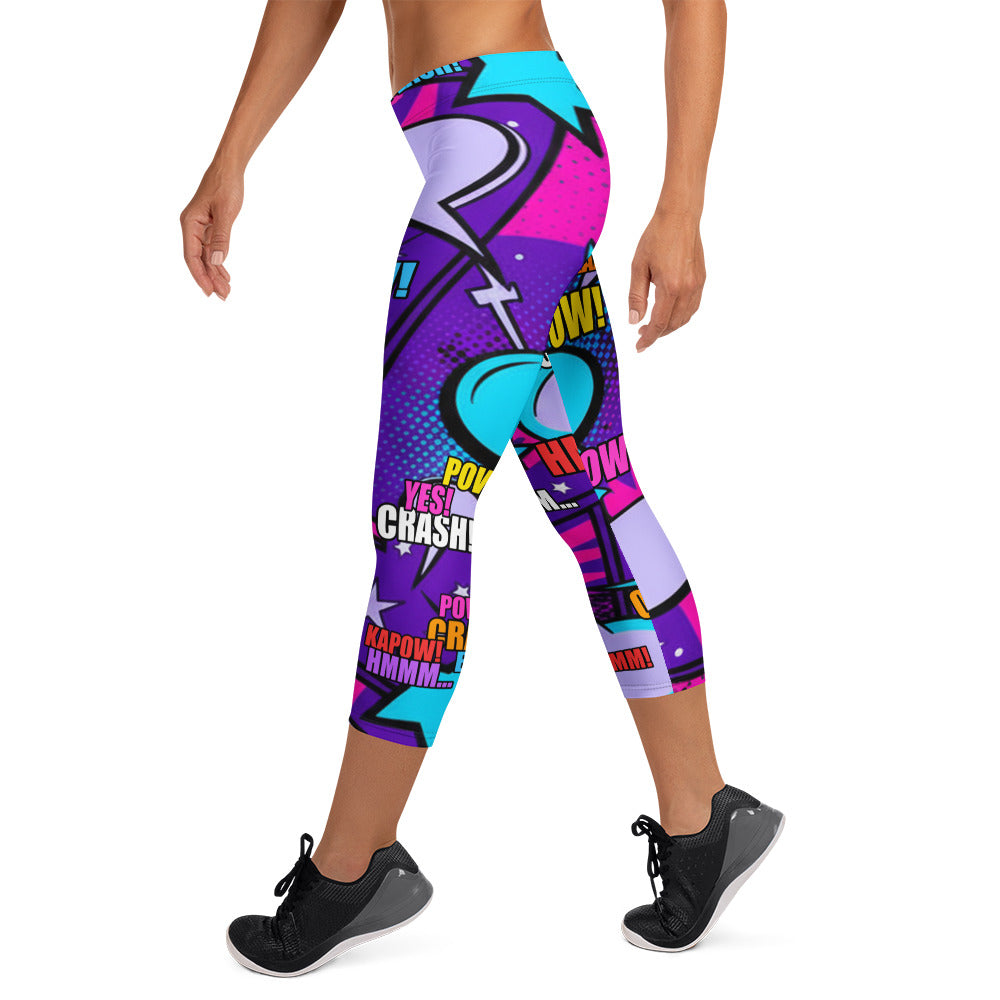 Comic Pop Galaxy Purple Capri Leggings | GearBunch