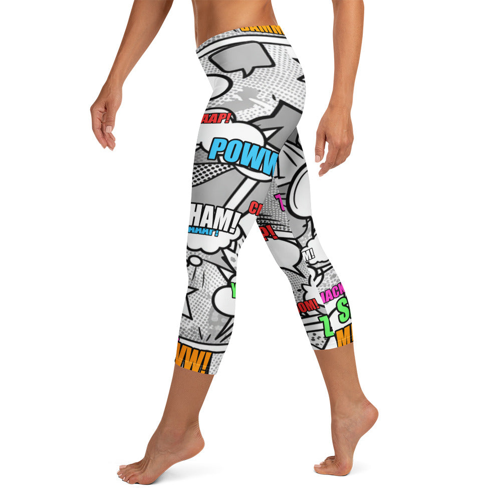 Comic Pop Monochrome Capri Leggings | GearBunch