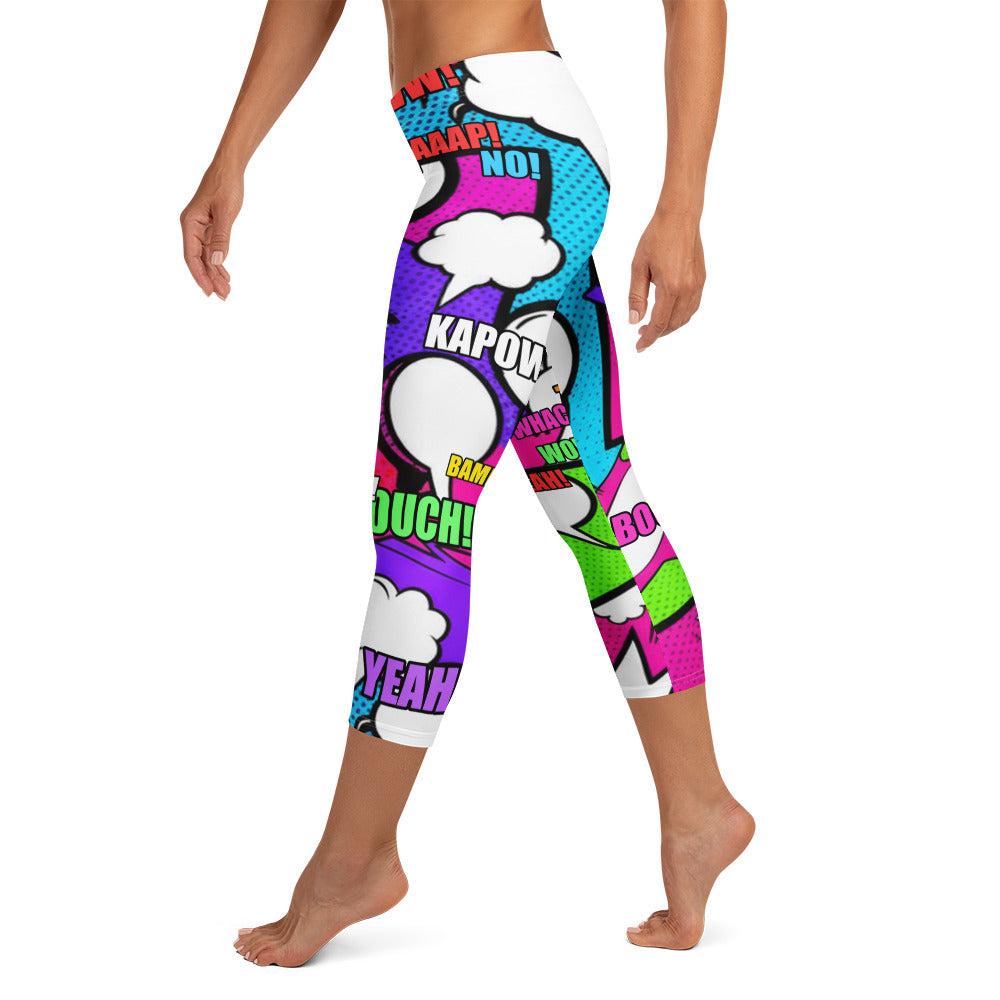 Comic Pop Neon Pink Capri Leggings | GearBunch