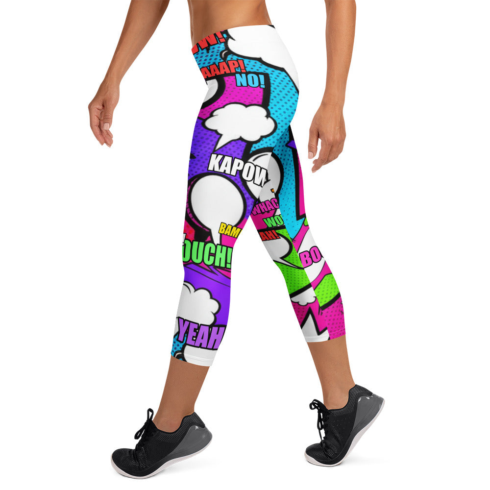 Comic Pop Neon Pink Capri Leggings | GearBunch