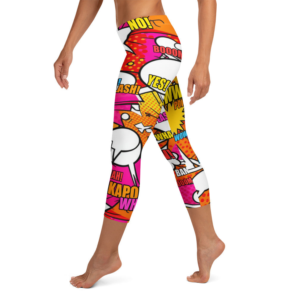 Comic Pop Sunset Orange Capri Leggings | GearBunch