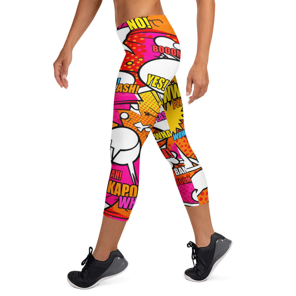 Comic Pop Sunset Orange Capri Leggings | GearBunch