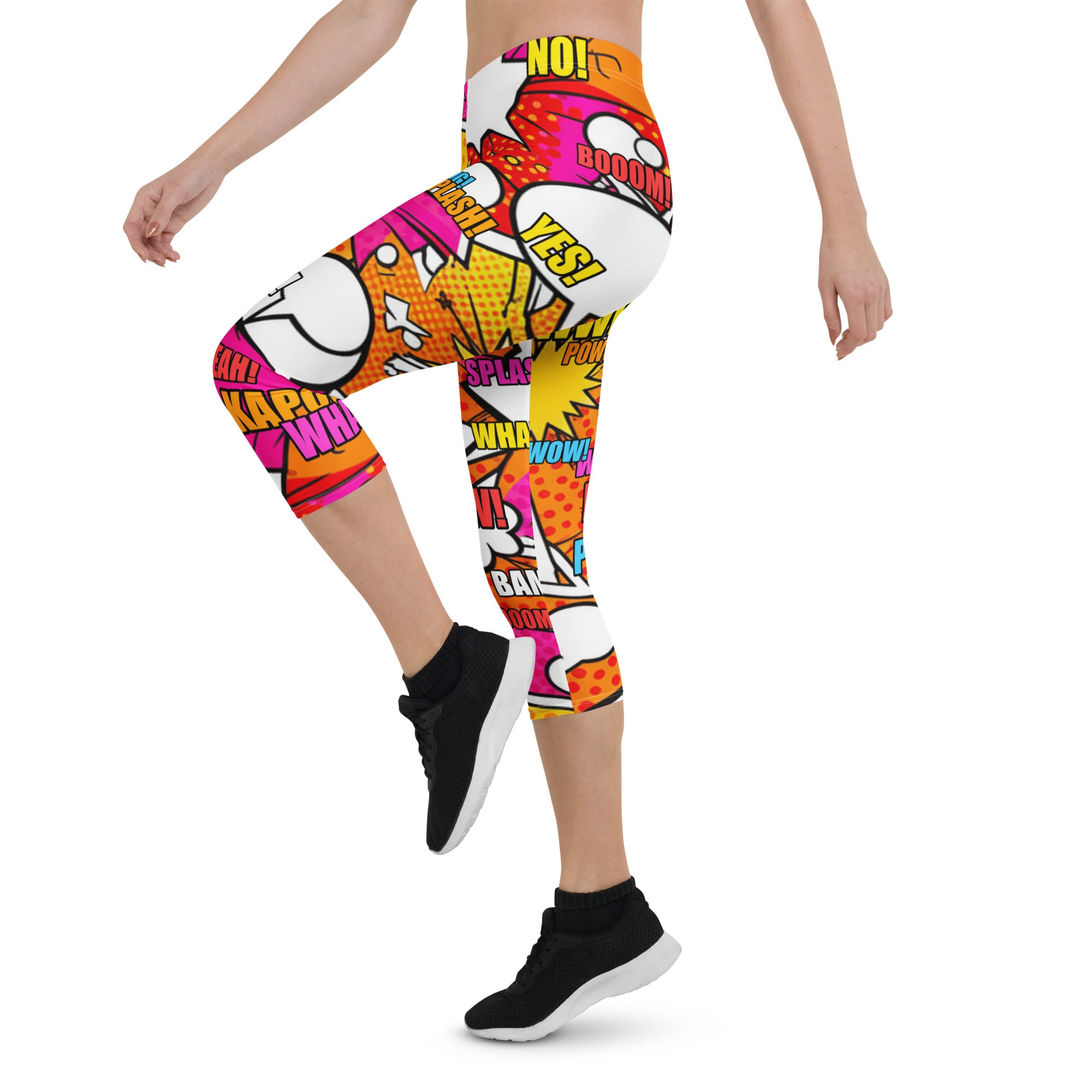 Comic Pop Sunset Orange Capri Leggings | GearBunch