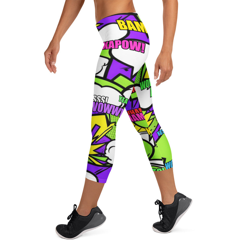 Comic Pop Toxic Green Capri Leggings | GearBunch