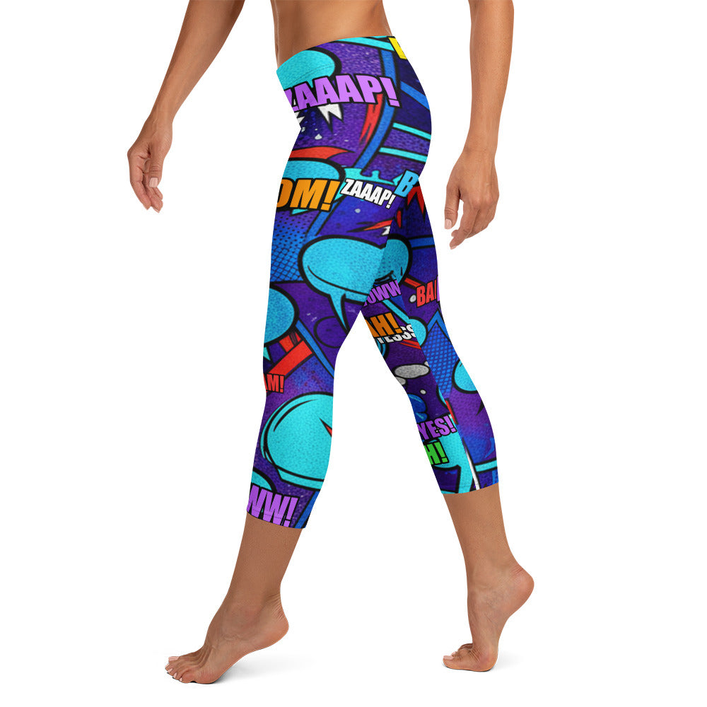 Comic Strip Space Battle Capri Leggings | GearBunch